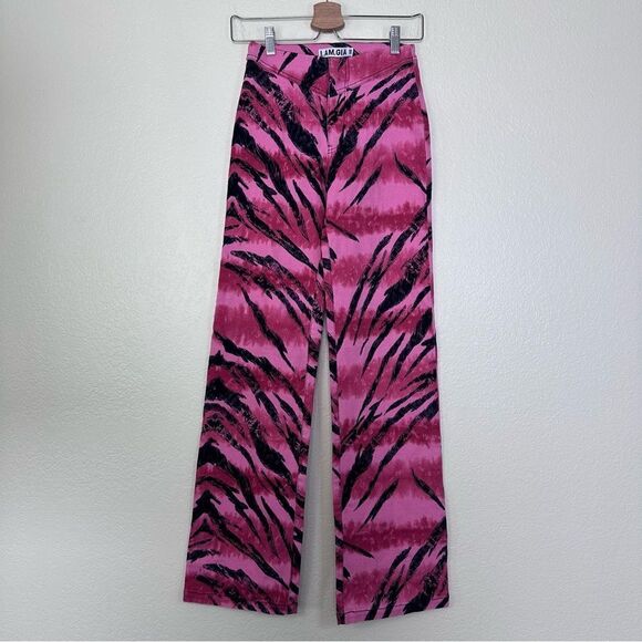 I.AM.GIA Melrose Pant-Tiger Tie-dye Straight Leg Pant Size XS In Pink and Black - Picture 2 of 9